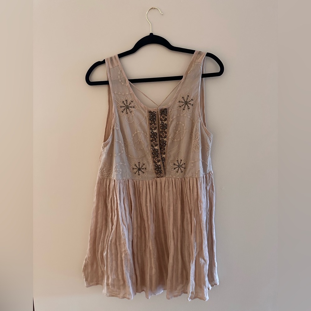 A'Reve Beige Embroidered Lace Tank